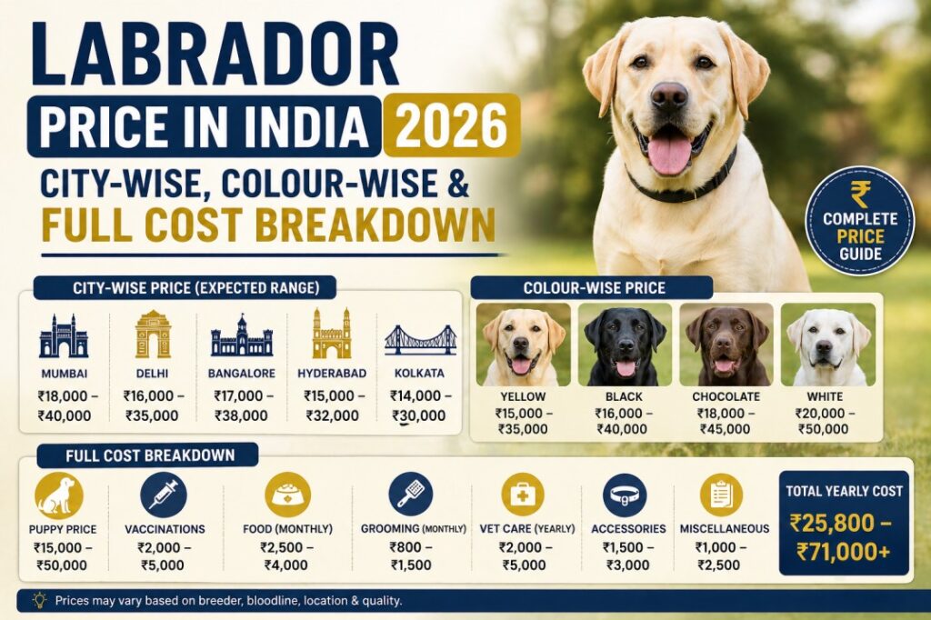 create blog post image for Labrador Price in India 2026 City-Wise, Colour-Wise & Full Cost Breakdown
